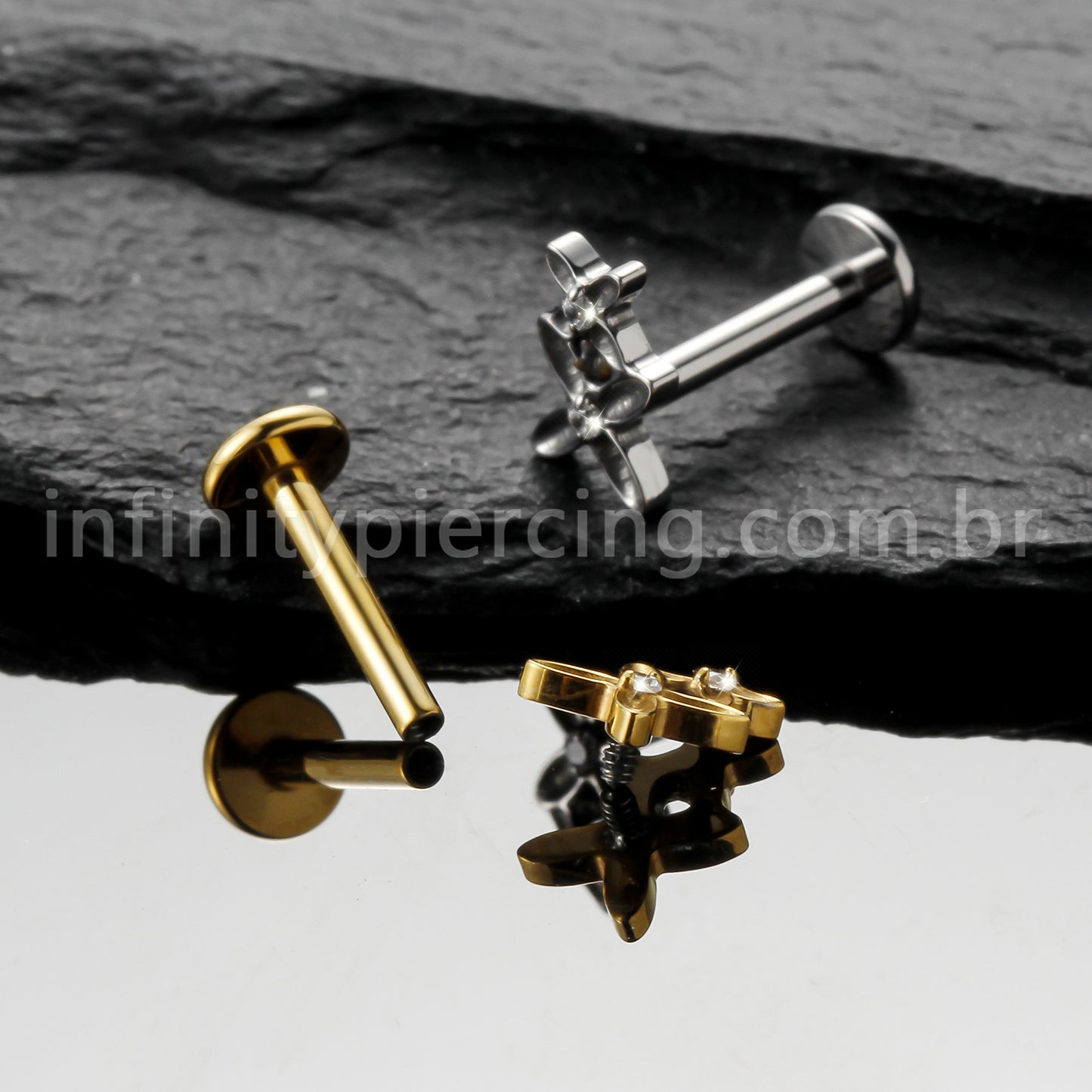 Piercing Labret Titânio Duas Flores