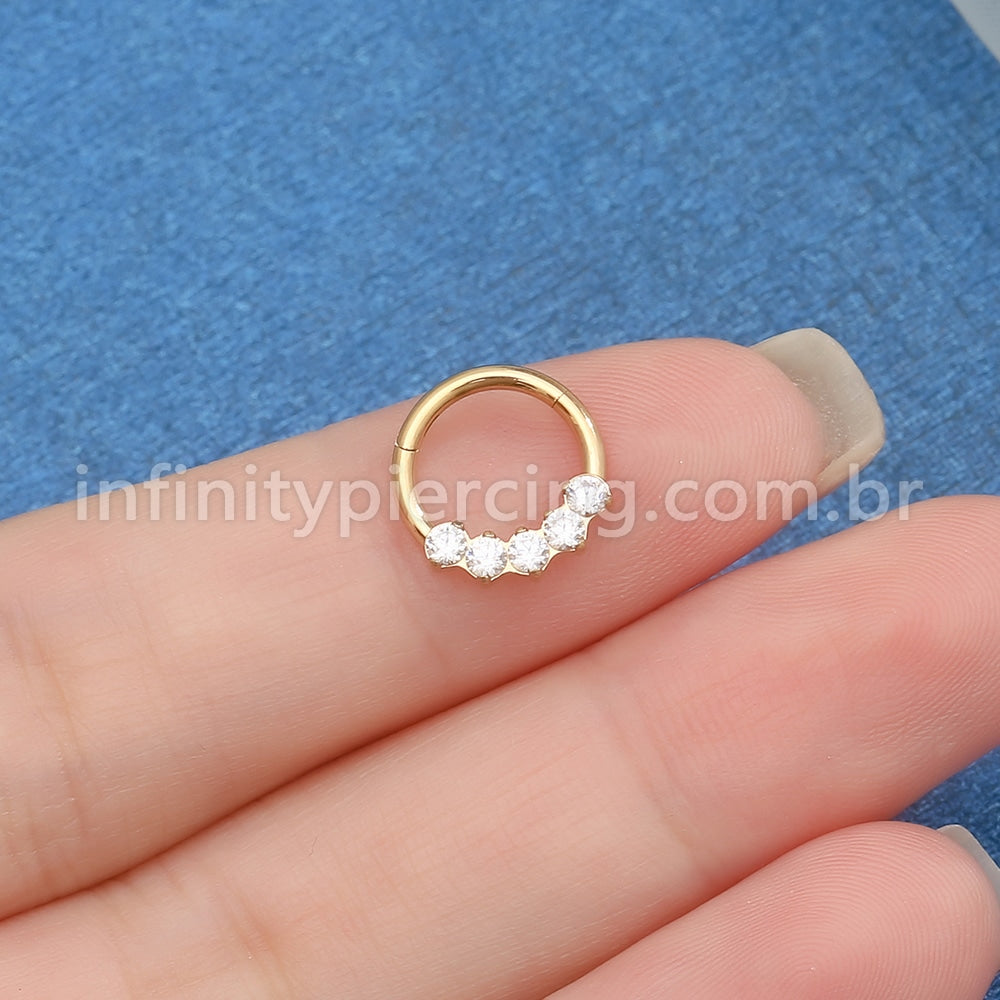 Piercing Argola Titânio 5 Pedras Zircônia Cravejada