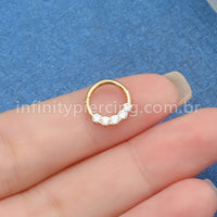 Piercing Argola Titânio 5 Pedras Zircônia Cravejada