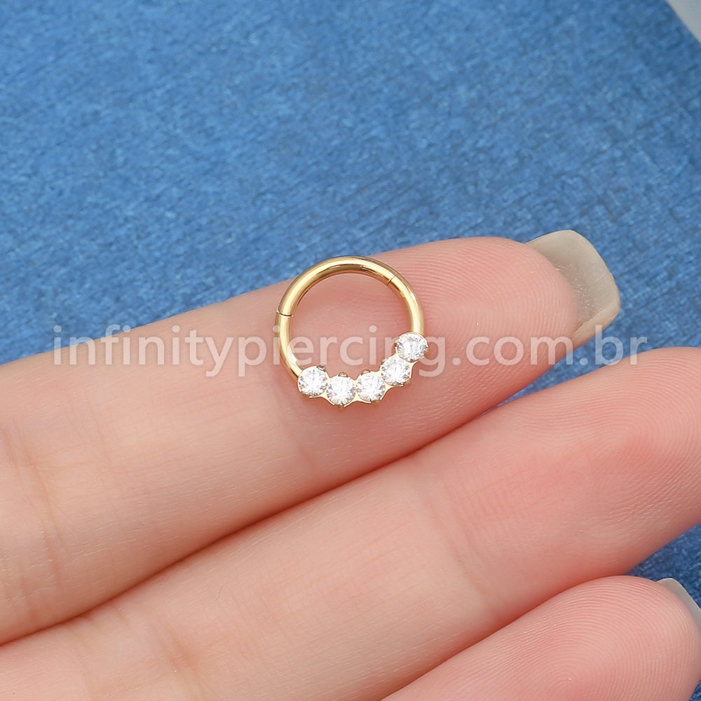 Piercing Argola Aço Cirúrgico 5 Zircônias Cravejada