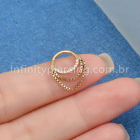 Piercing Argola Aço Cirúrgico Correntes / Zircônia Cravejada
