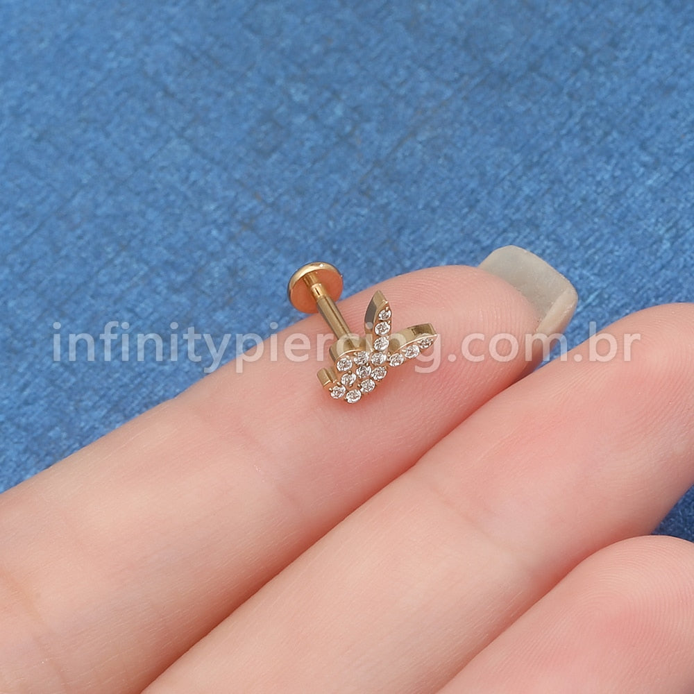 Piercing Labret Aço Cirúrgico Coelhinho Zircônia Cravada