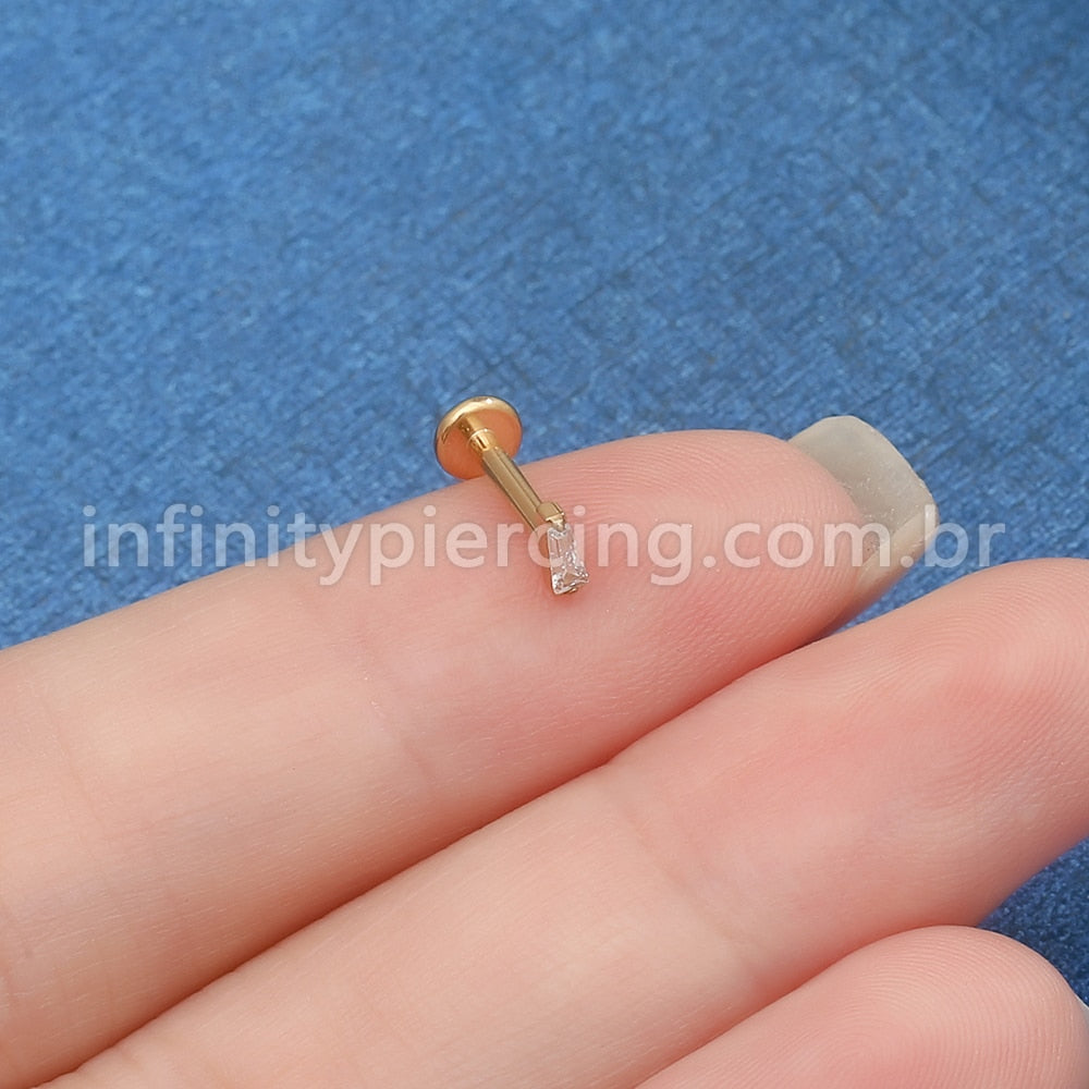 Piercing Labret Aço Cirúrgico Retângulo Zircônia