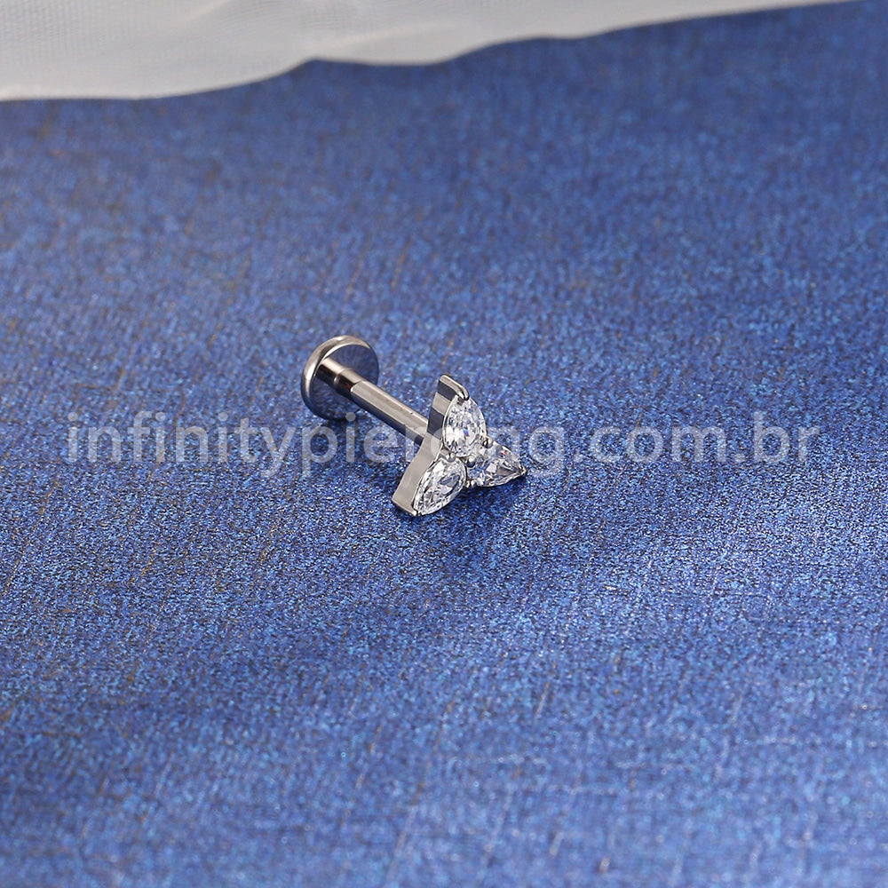 Piercing Labret Titânio Trinity Zircônia Cravejada