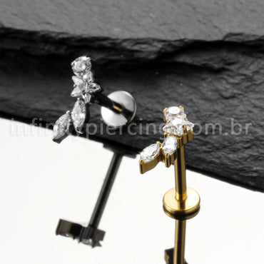 Piercing Labret Titânio Cluster Zircônia Cravejada