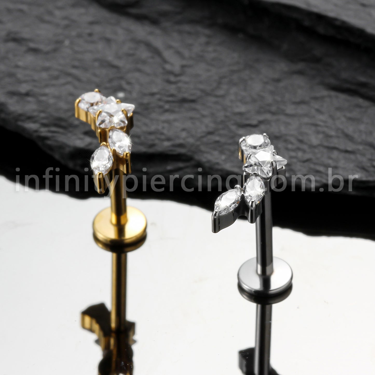 Piercing Labret Titânio Cluster Zircônia Cravejada