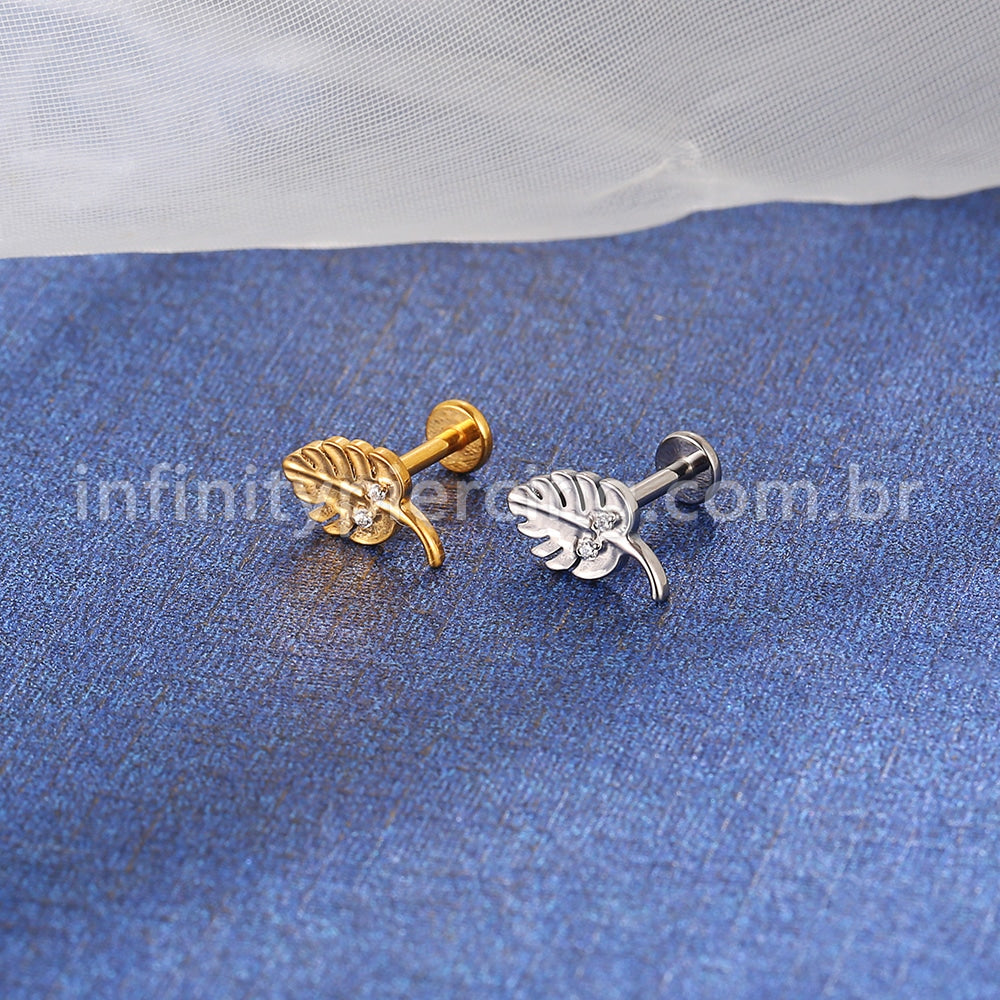 Piercing Labret Titânio Folha Zircônia Cravejada