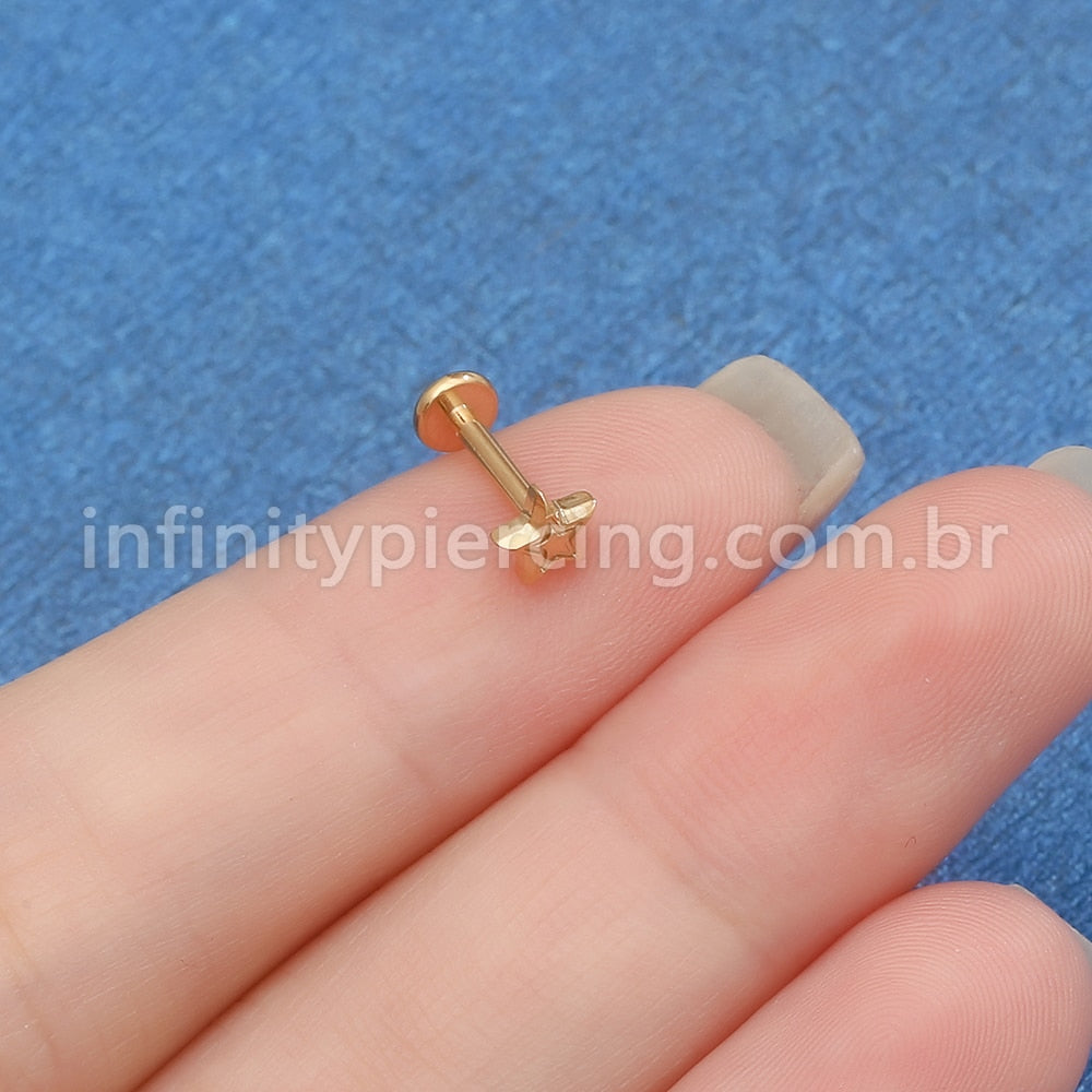Piercing Labret Aço Cirúrgico Estrela Detalhada