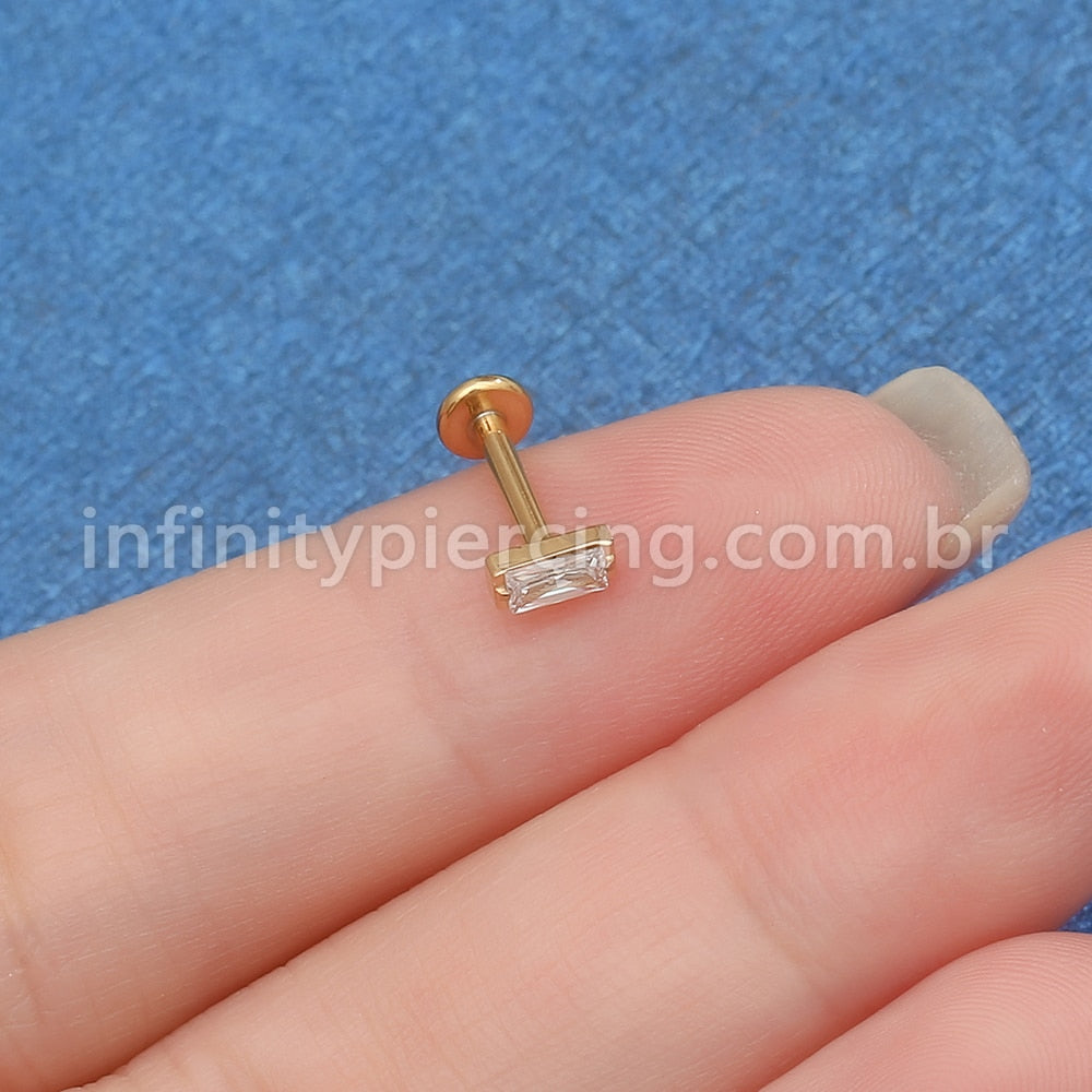 Piercing Labret Aço Cirúrgico Retângulo Zircônia