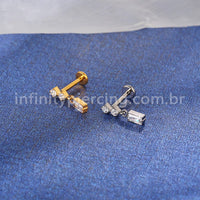 Piercing Labret Titânio Zircônia Cravejada Com Pingente Quadrado