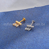 Piercing Labret Titânio Barra Com Pingentes Zircônia Cravejada