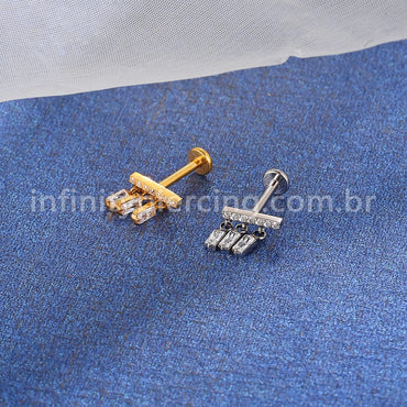 Piercing Labret Titânio Barra Com Pingentes Zircônia Cravejada