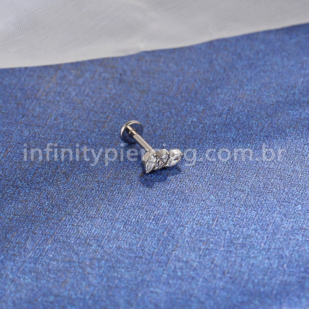 Piercing Labret Titânio 3 Pedras Zircônia Cravejada