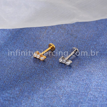Piercing Labret Titânio 3 Pedras Zircônia Cravejada