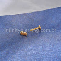 Piercing Labret Titânio 3 Pedras Zircônia Cravejada