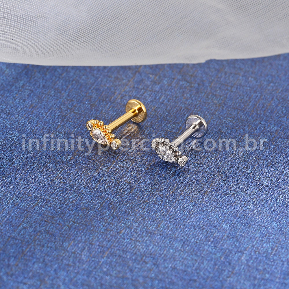 Piercing Labret Aço Cirúgico Indiano Zircônia Cravada