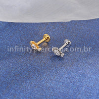 Piercing Labret Aço Cirúgico Indiano Zircônia Cravada