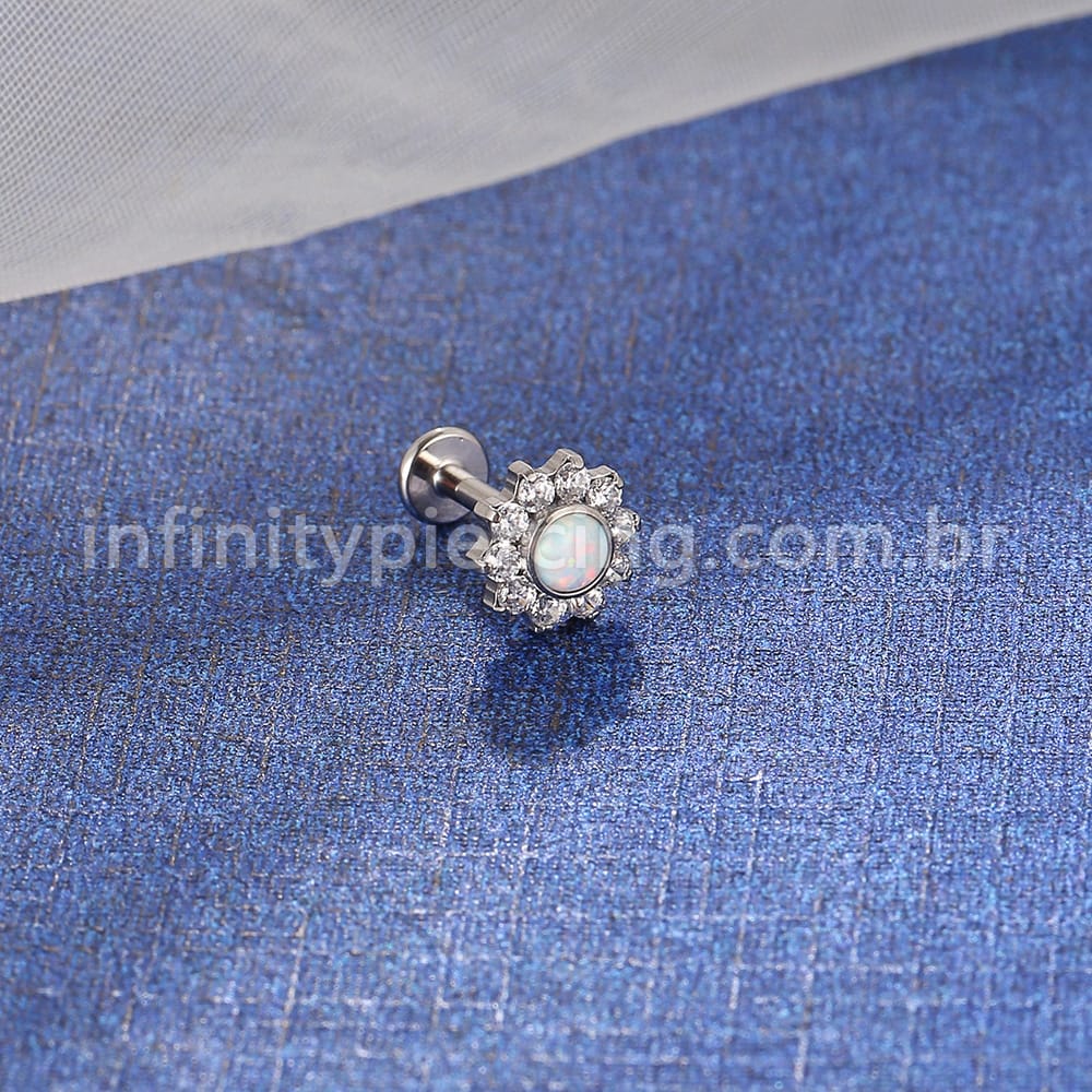 Piercing Labret Aço Cirúrgico Flor  Zircônia Cravejada