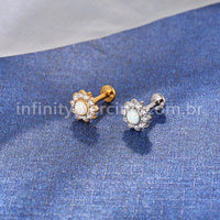 Piercing Labret Aço Cirúrgico Flor  Zircônia Cravejada