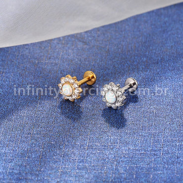 Piercing Labret Aço Cirúrgico Flor  Zircônia Cravejada