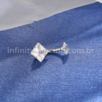 Piercing Aço Cirúrgico Banana 2 Pedras Zircônia Cravejada Quadrada