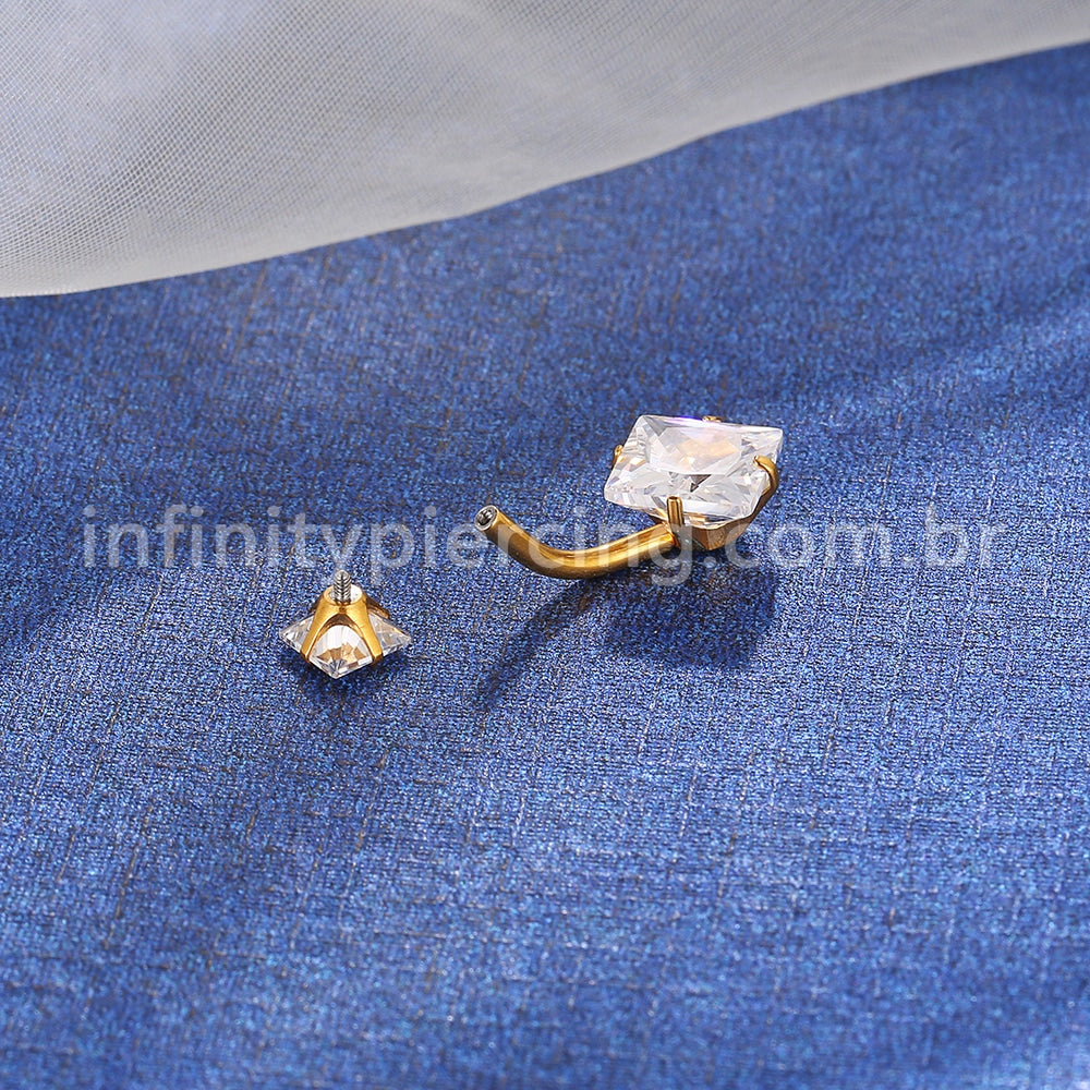 Piercing Aço Cirúrgico Banana 2 Pedras Zircônia Cravejada Quadrada
