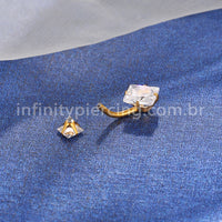 Piercing Aço Cirúrgico Banana 2 Pedras Zircônia Cravejada Quadrada
