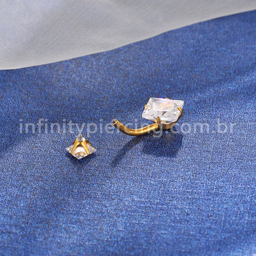 Piercing Aço Cirúrgico Banana 2 Pedras Zircônia Cravejada Quadrada