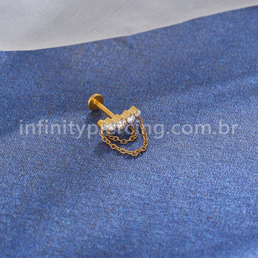 Piercing Labret Titânio Curvo Zircônia Cravejada Com Correntes