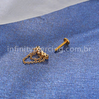 Piercing Labret Titânio Curvo Zircônia Cravejada Com Correntes