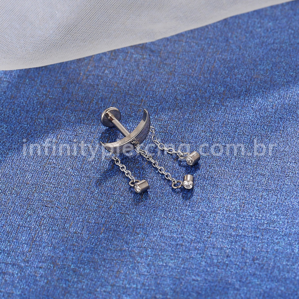Piercing Labret Titânio Lua Com Corentes Zircônia Cravada