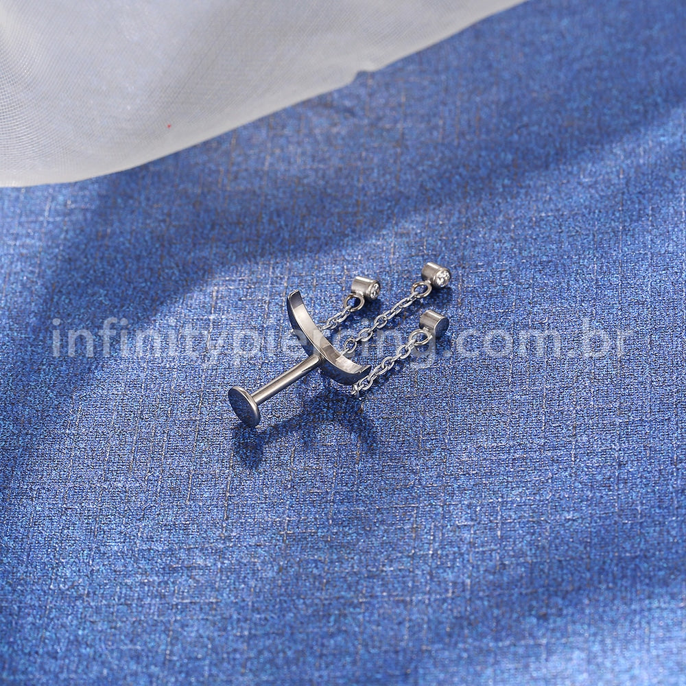 Piercing Labret Titânio Lua Com Corentes Zircônia Cravada