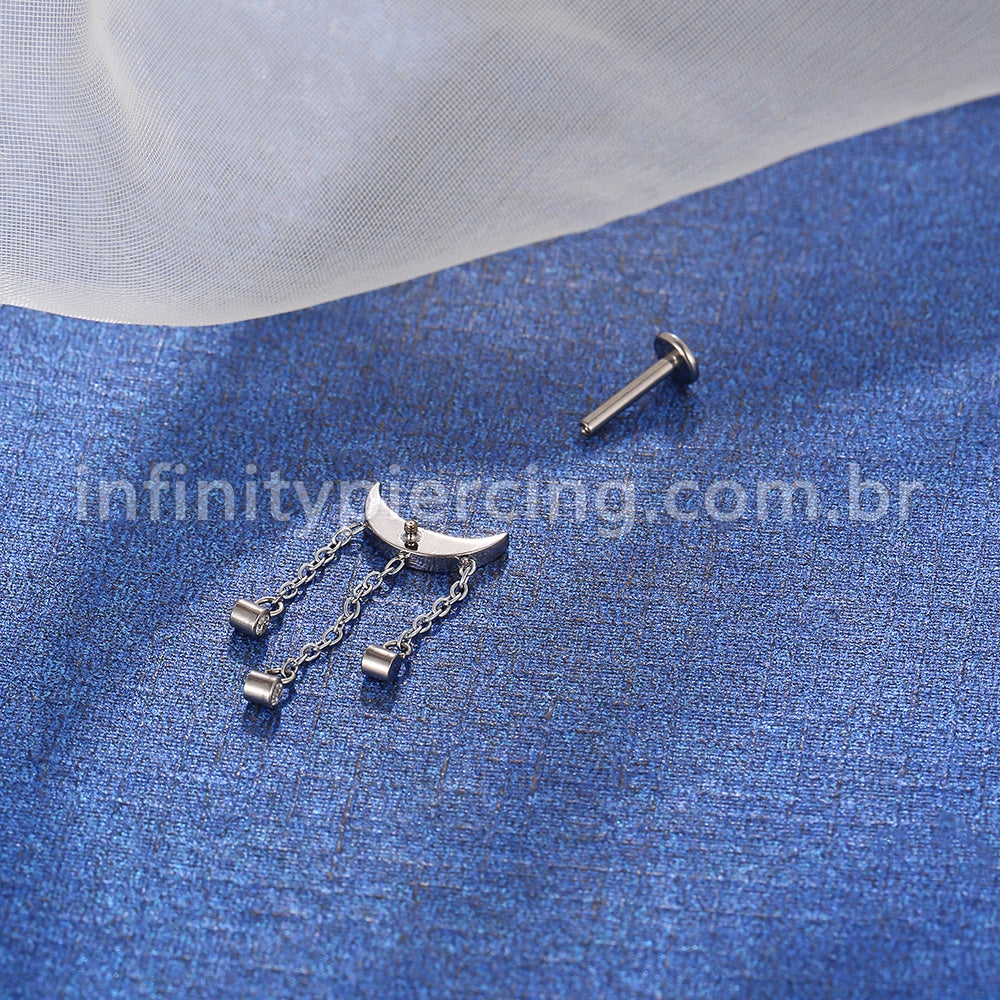 Piercing Labret Titânio Lua Com Corentes Zircônia Cravada