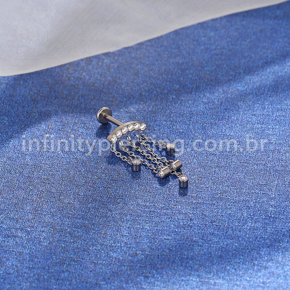 Piercing Labret Titânio Curvo Com Corentes Zircônia Cravejada