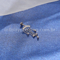 Piercing Labret Titânio Curvo Com Corentes Zircônia Cravejada