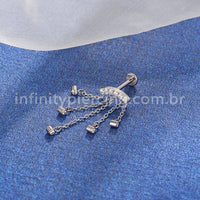 Piercing Labret Titânio Curvo Com Corentes Zircônia Cravejada