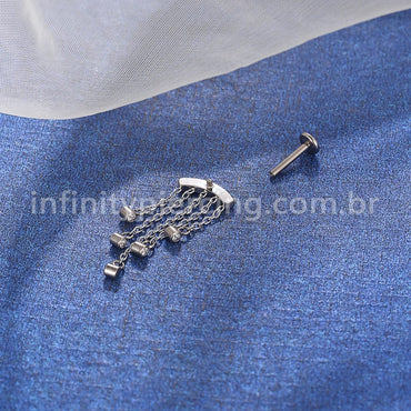 Piercing Labret Titânio Curvo Com Corentes Zircônia Cravejada