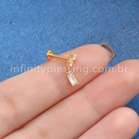 Piercing Labret Titânio Zircônia Cravejada Com Pingente Quadrado