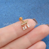 Piercing Labret Titânio Barra Com Pingentes Zircônia Cravejada