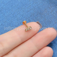 Piercing Labret Titânio 3 Pedras Zircônia Cravejada