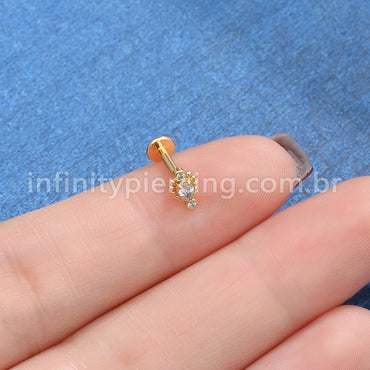 Piercing Labret Aço Cirúgico Indiano Zircônia Cravada