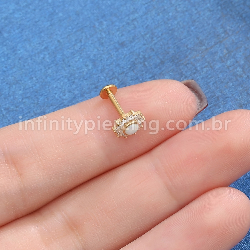 Piercing Labret Aço Cirúrgico Flor  Zircônia Cravejada