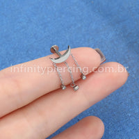 Piercing Labret Titânio Lua Com Corentes Zircônia Cravada