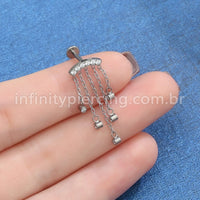 Piercing Labret Titânio Curvo Com Corentes Zircônia Cravejada