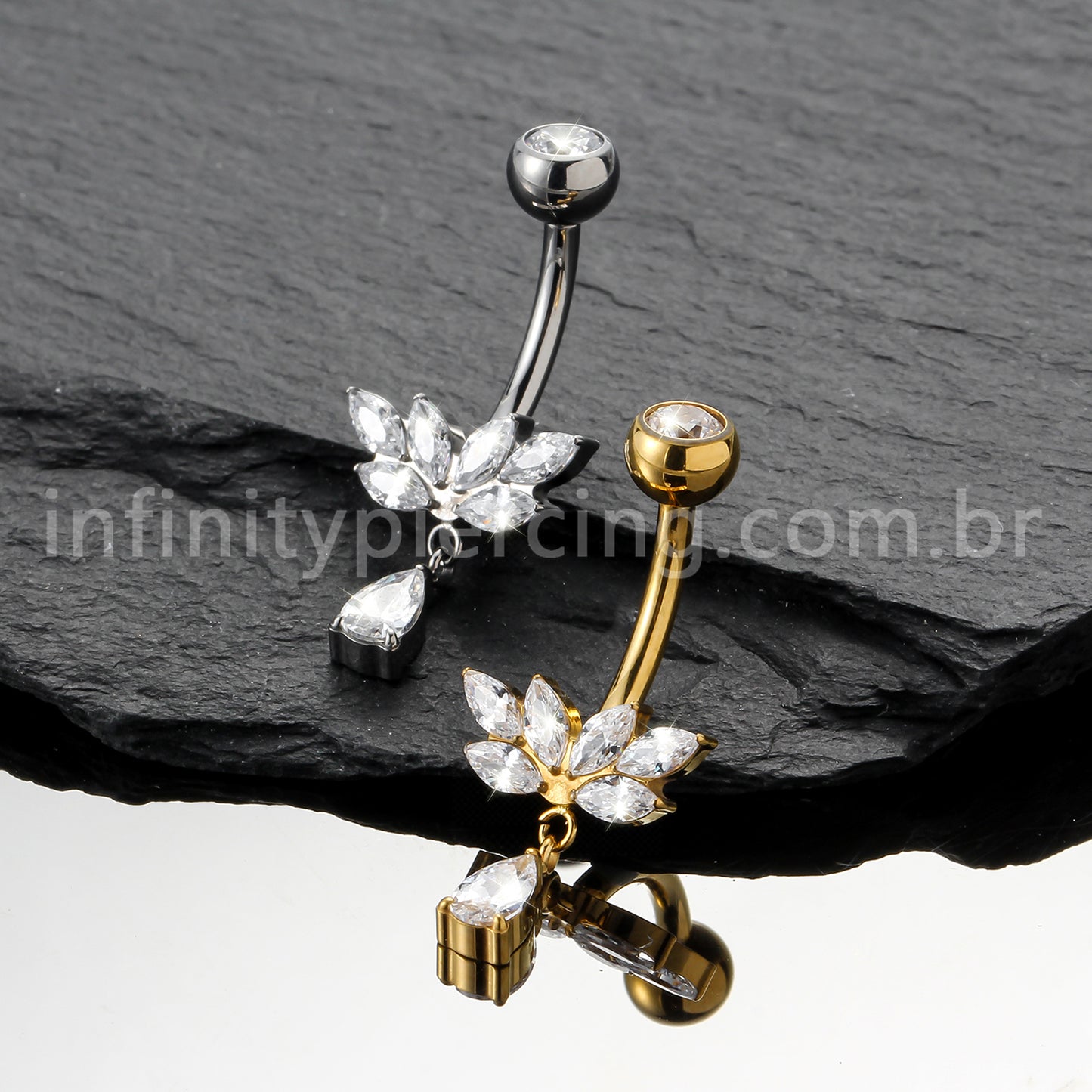 Piercing Banana Titânio Zircônia Cravejada Com Pingente