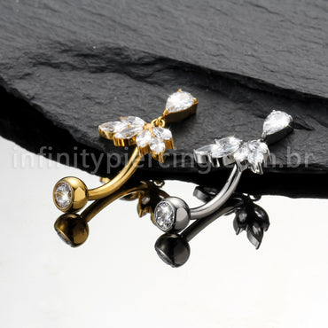 Piercing Banana Titânio Zircônia Cravejada Com Pingente