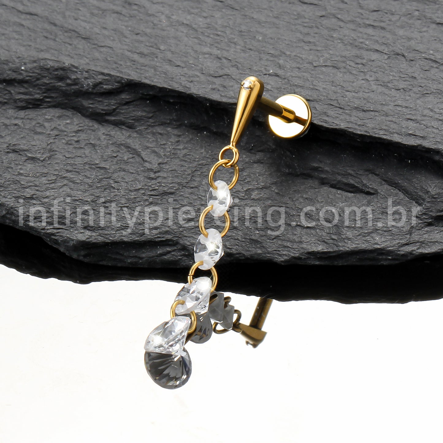 Piercing Labret Titânio Com Pingente Zircônias