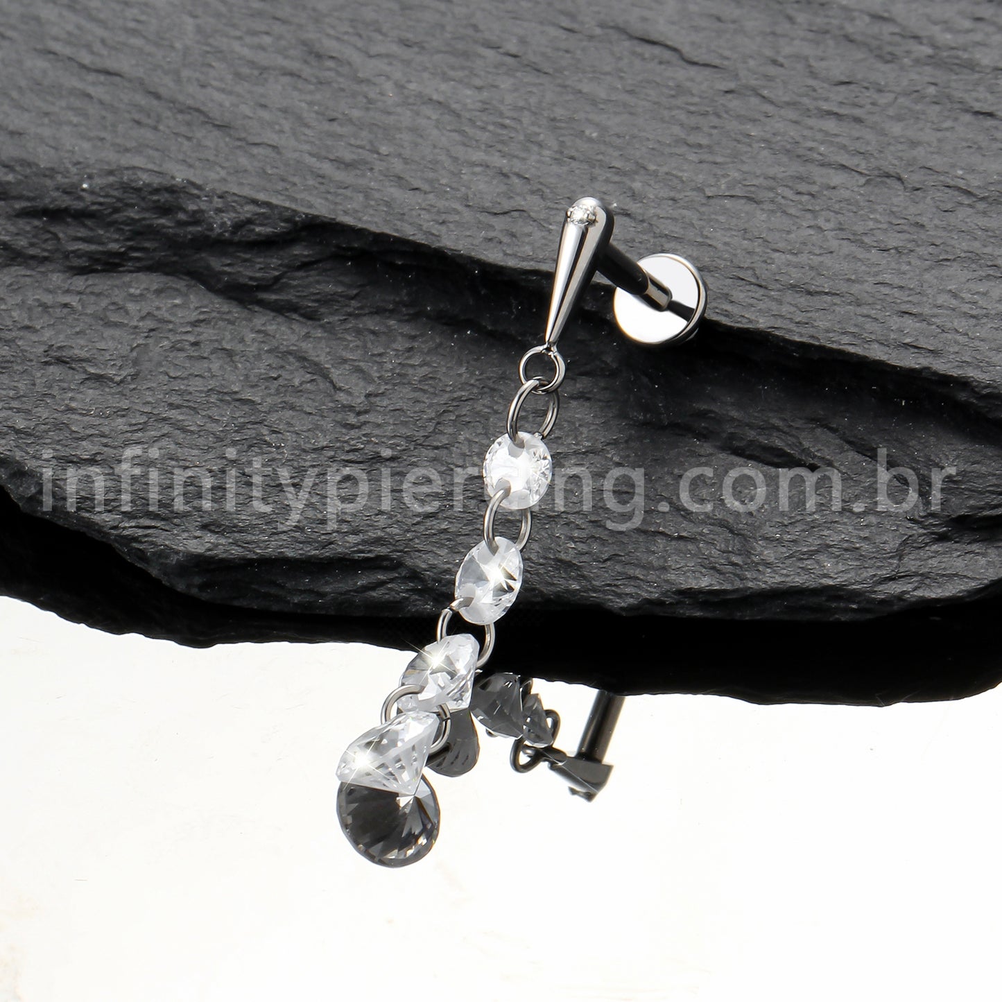 Piercing Labret Titânio Com Pingente Zircônias