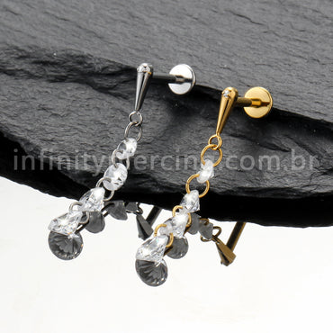 Piercing Labret Titânio Com Pingente Zircônias