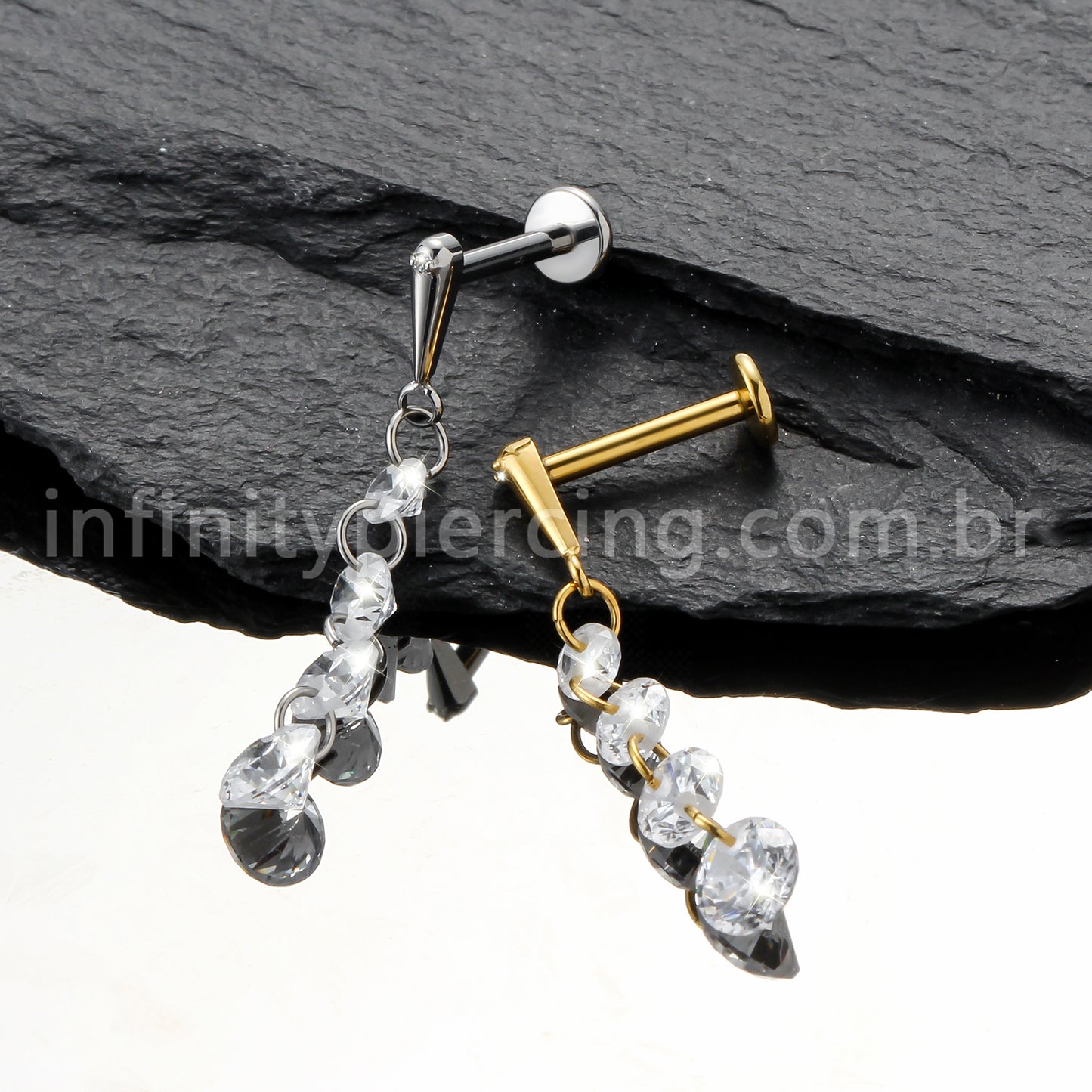 Piercing Labret Titânio Com Pingente Zircônias
